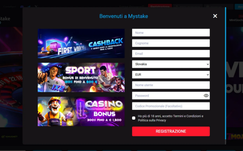Registrazione Mystake Casino